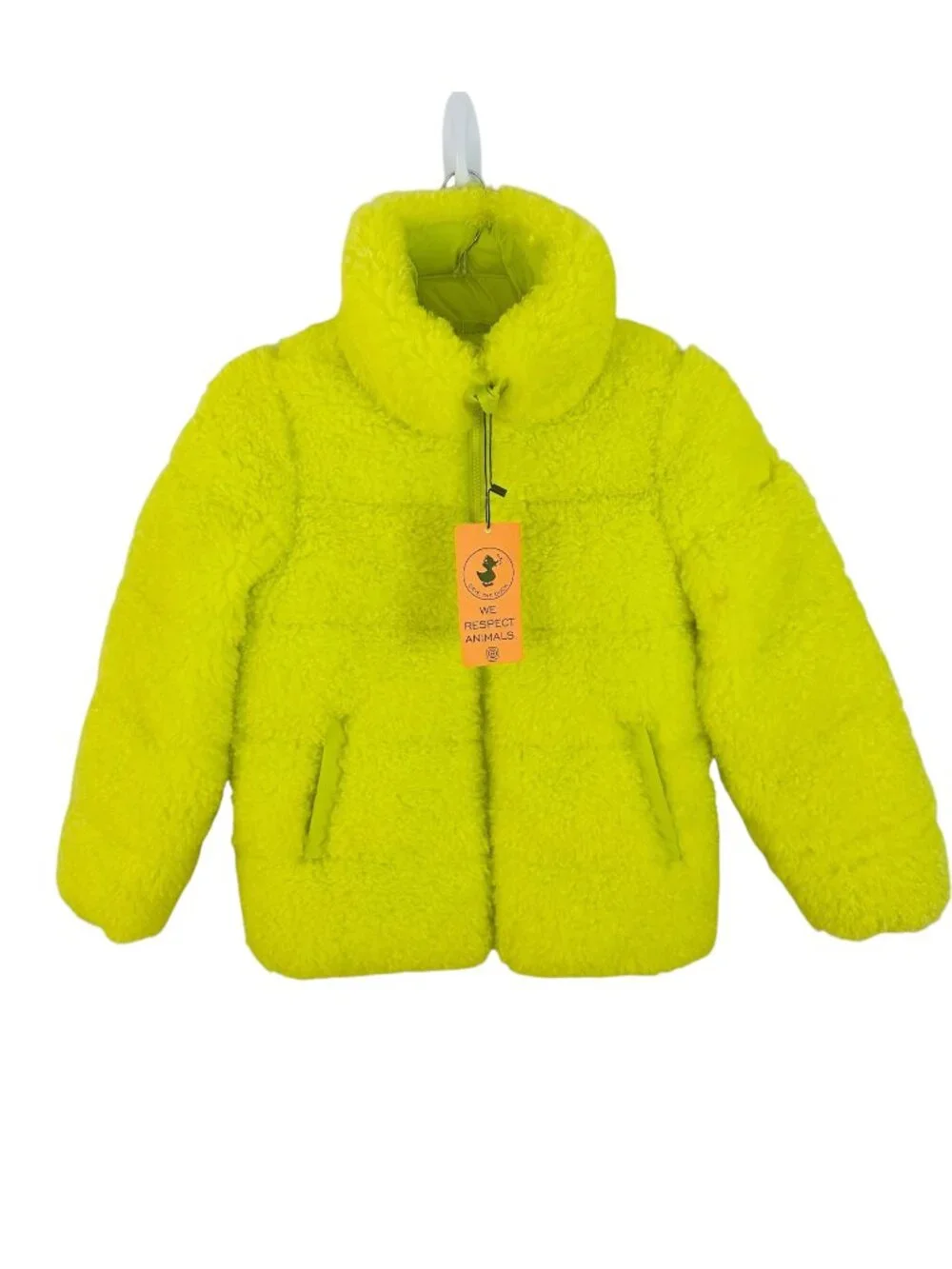 Save The Duck Girl's Sz 14 Thisbe Quilted Fluffy Fleece Yellow Green Jacket NEW